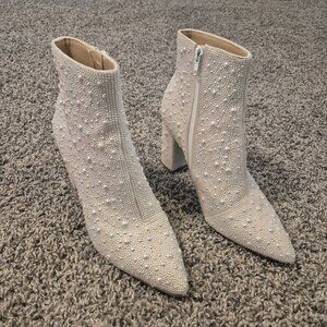 Betsey Johnson Cady Size 6.5 Pearl Studded Cowgirl Ankle Booties